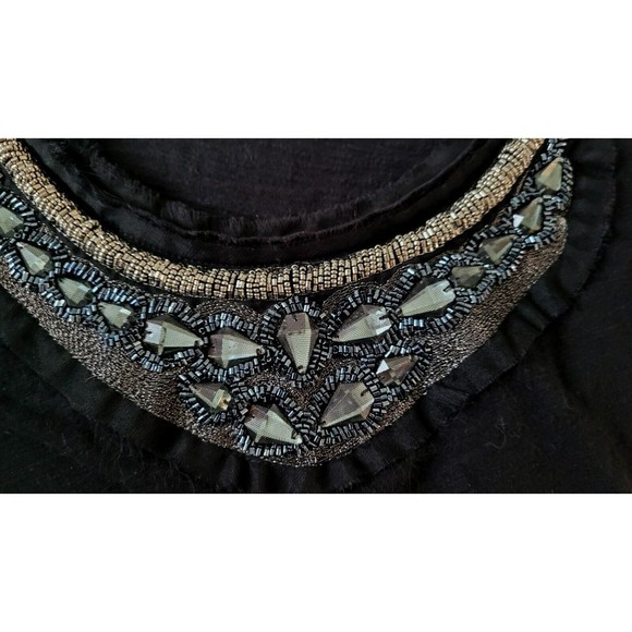 Anthropologie Deletta Hand-Beaded Neckline Black Knit Top Size Small Rocker Glam - Picture 6 of 11
